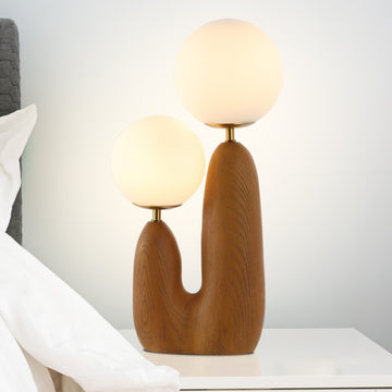 Oda 17.75" 2-Light Modern Bohemian Resin/Iron/Frosted Glass Danish Cactus LED Table Lamp - JONATHAN Y